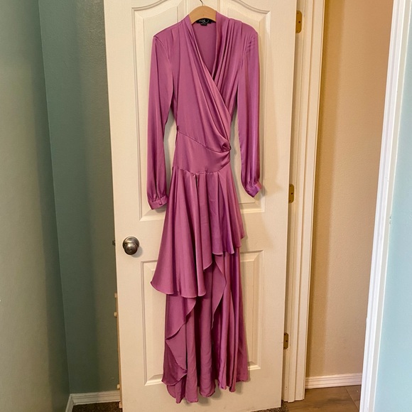 EUC PatBO Orchid High-Low Satin Wrap Gown - Picture 7 of 13